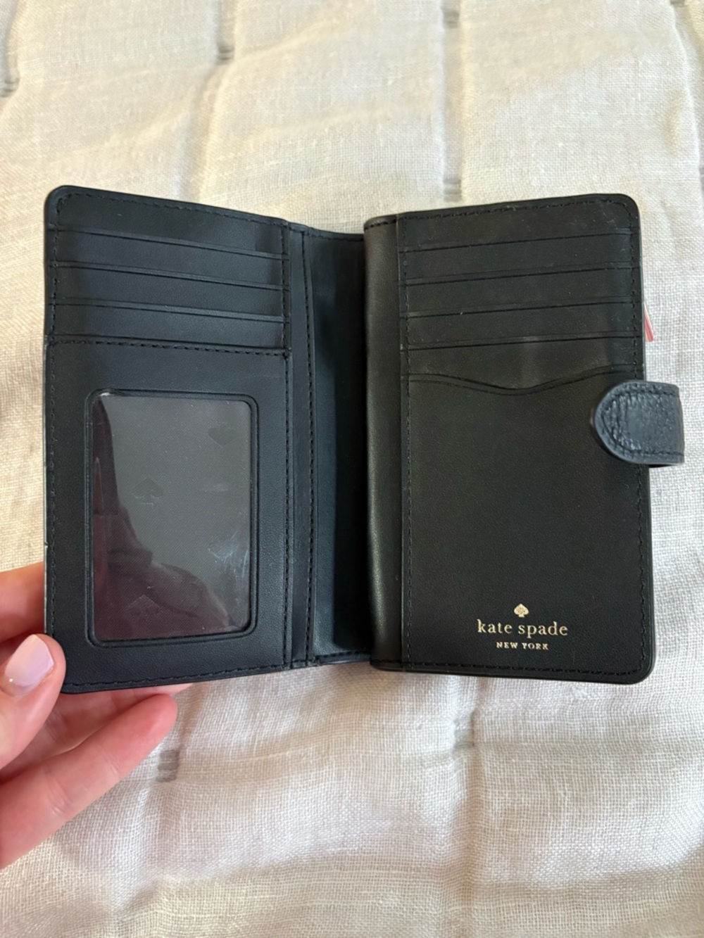 kate spade Black Pebbled Leather Zip Wallet with Gold Logo - Picture 4 of 5